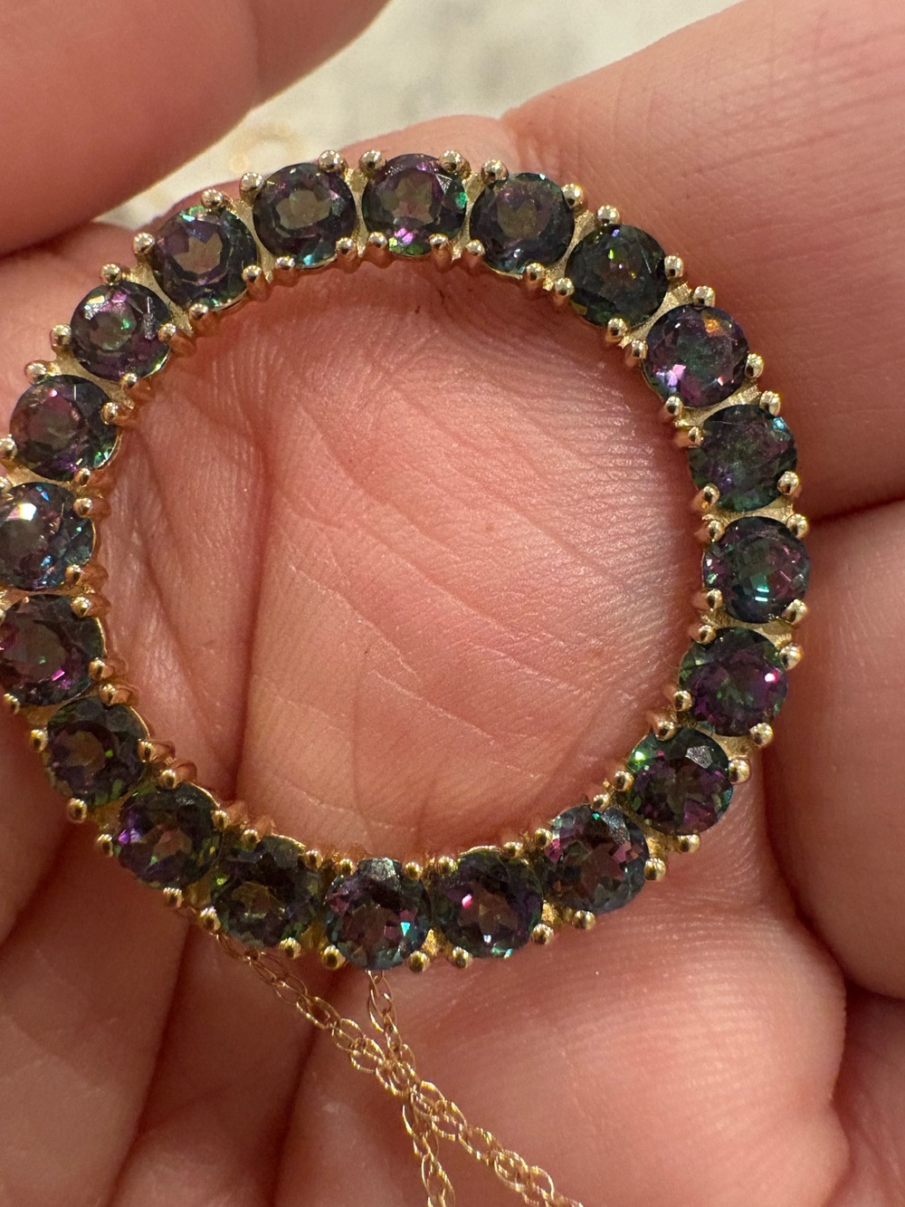 Mystic Topaz Circle Pendant Necklace – 14K Yellow Gold - one of a kind